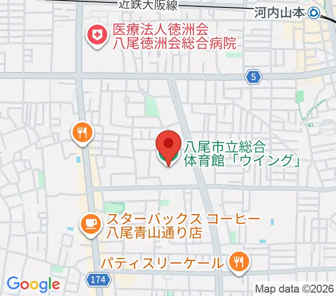 八尾市立総合体育館ウイングの地図