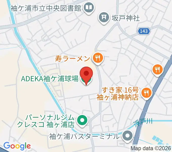 ADEKA袖ケ浦球場の地図