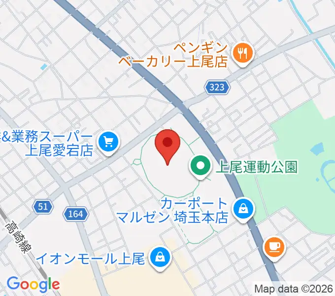 上尾運動公園陸上競技場の地図