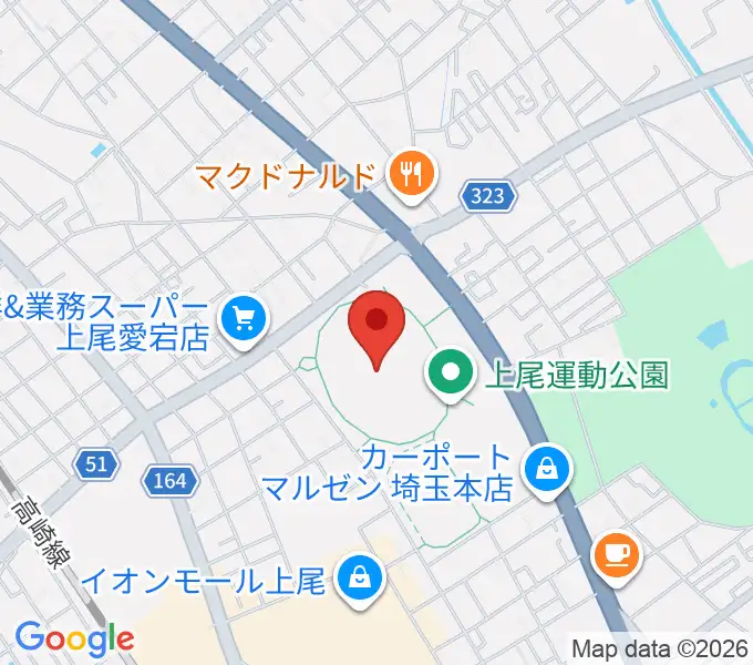 上尾運動公園陸上競技場の地図
