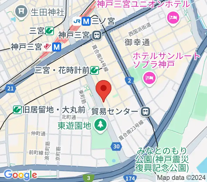 プラスミュージック神戸三宮の地図