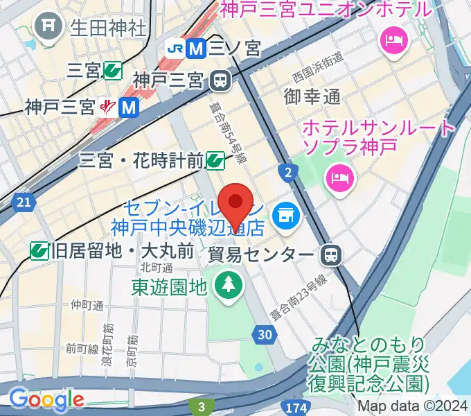 プラスミュージック神戸三宮の地図