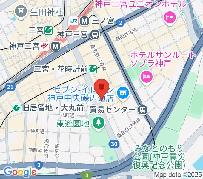 プラスミュージック神戸三宮の地図