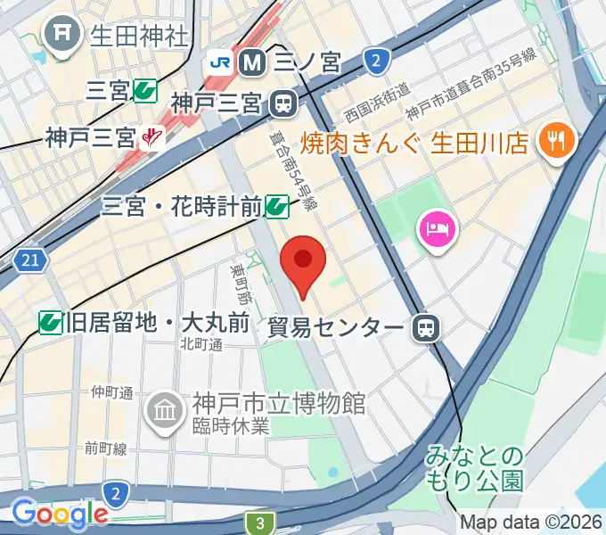 プラスミュージック神戸三宮の地図