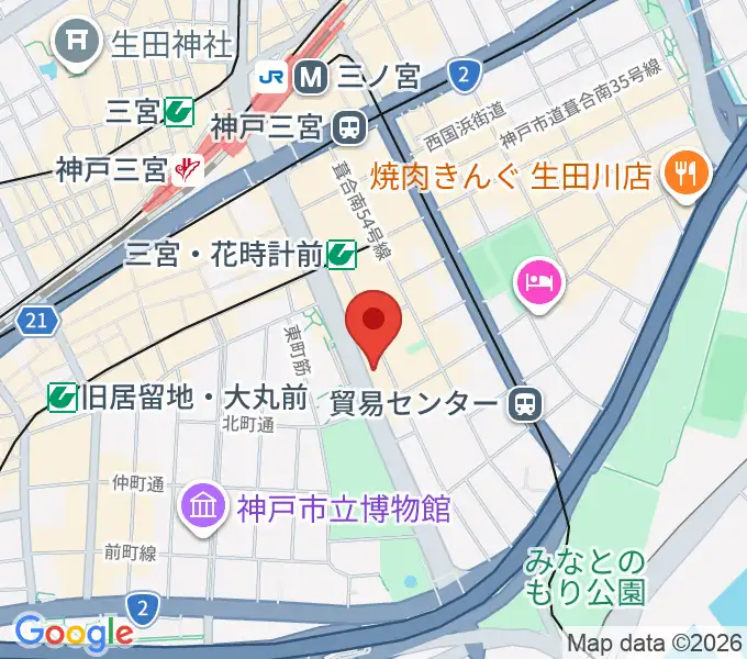 プラスミュージック神戸三宮の地図