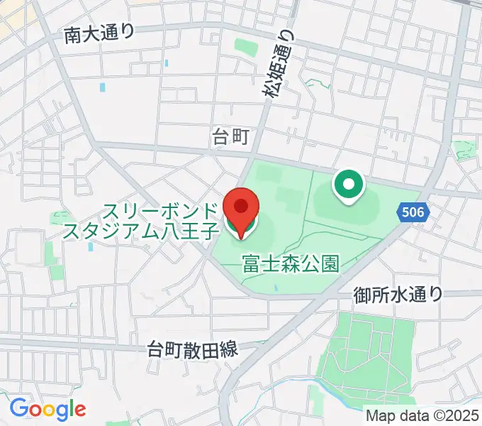 スリーボンドスタジアム八王子の地図