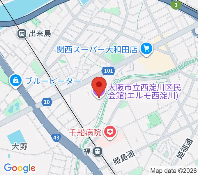 西淀川区民会館（エルモ西淀川）の地図