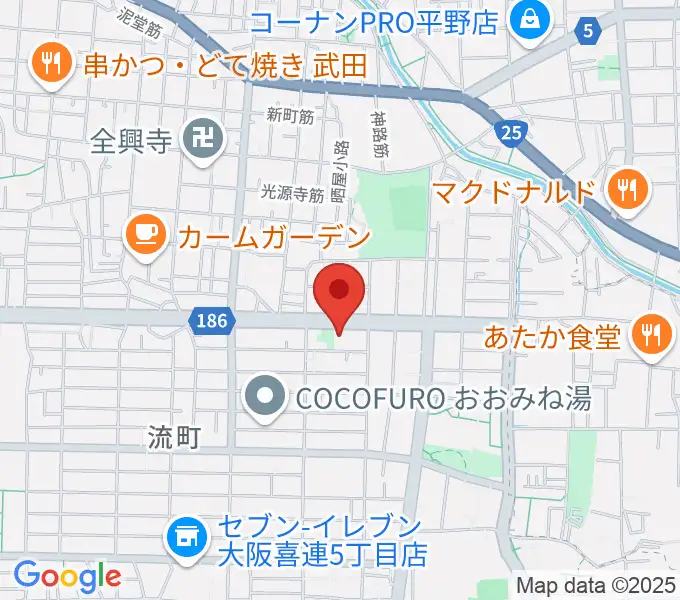 平野区民ホールの地図