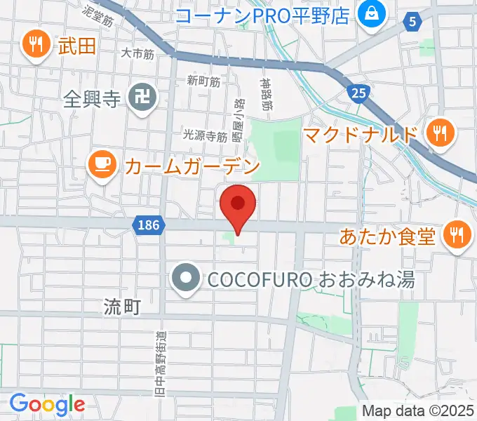 平野区民ホールの地図