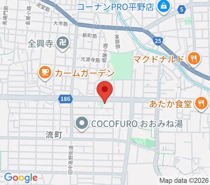 大阪市立平野区民ホールの地図