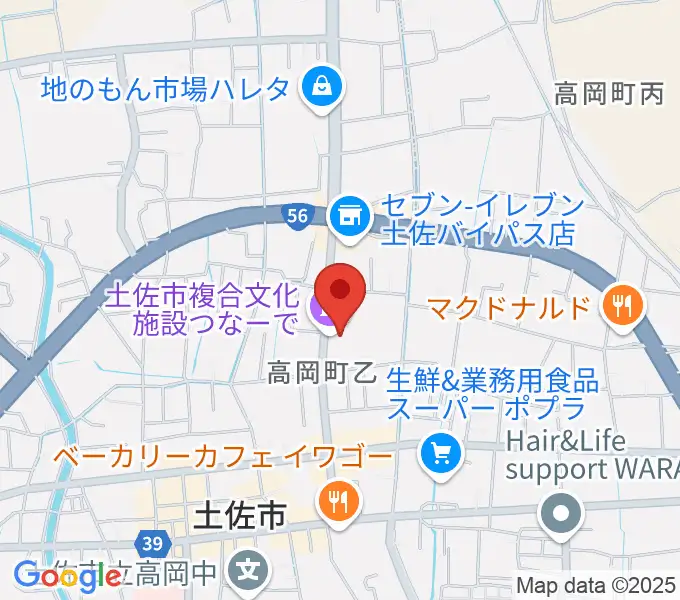 土佐市複合文化施設つなーでの地図