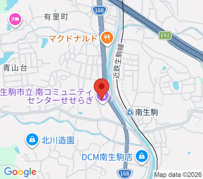 生駒市立南コミュニティセンターせせらぎの地図