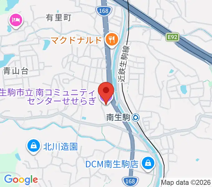 生駒市立南コミュニティセンターせせらぎの地図