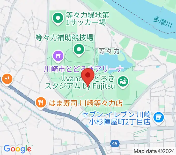 川崎市等々力球場の地図