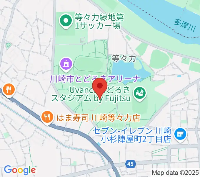 川崎市等々力球場の地図