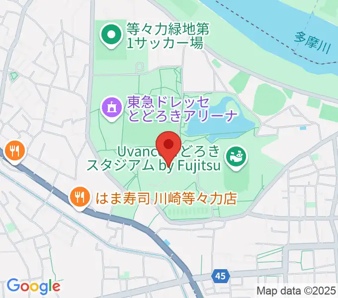 川崎市等々力球場の地図