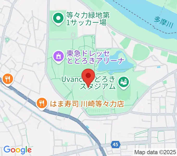 川崎市等々力球場の地図
