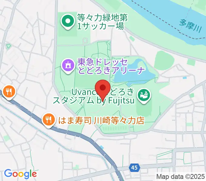 川崎市等々力球場の地図