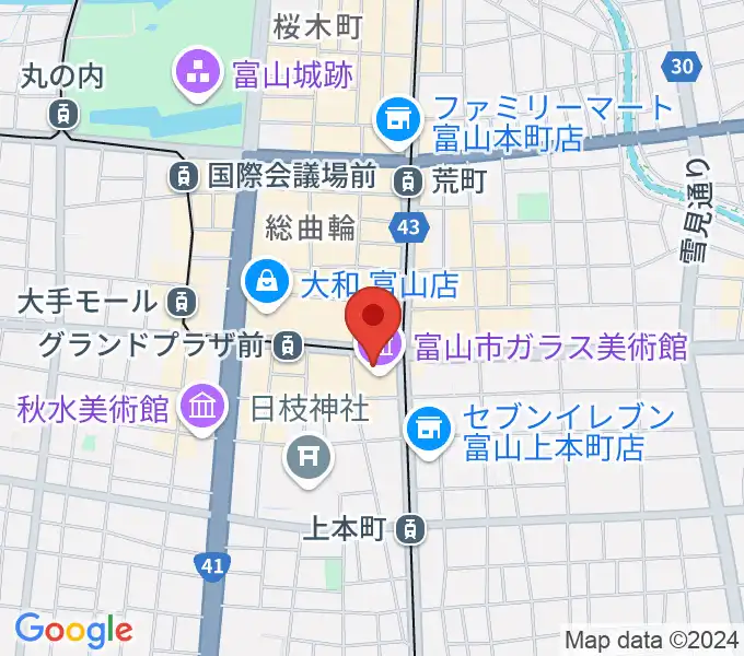 富山市ガラス美術館の地図