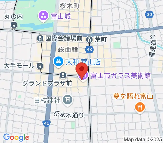 富山市ガラス美術館の地図