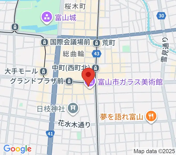 富山市ガラス美術館の地図