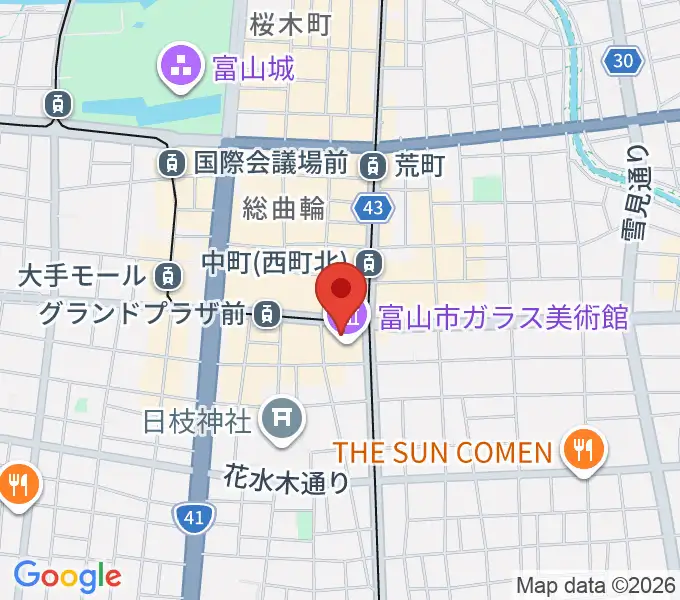 富山市ガラス美術館の地図