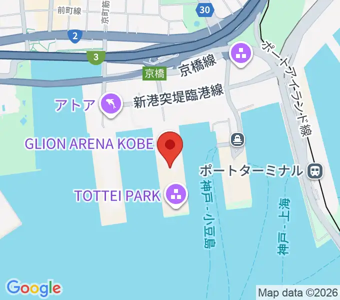 ジーライオンアリーナ神戸の地図