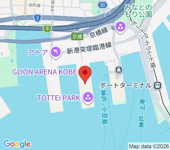 ジーライオンアリーナ神戸の地図