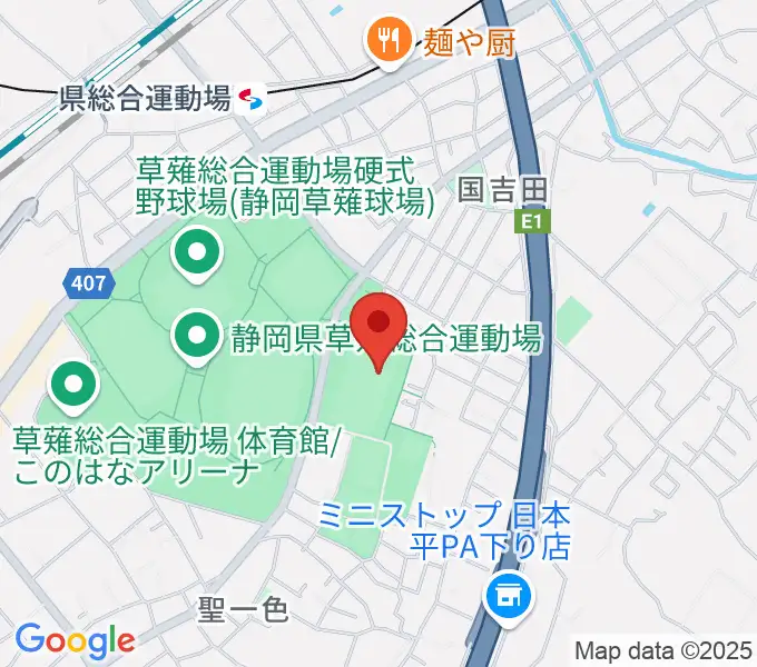 草薙総合運動場球技場の地図