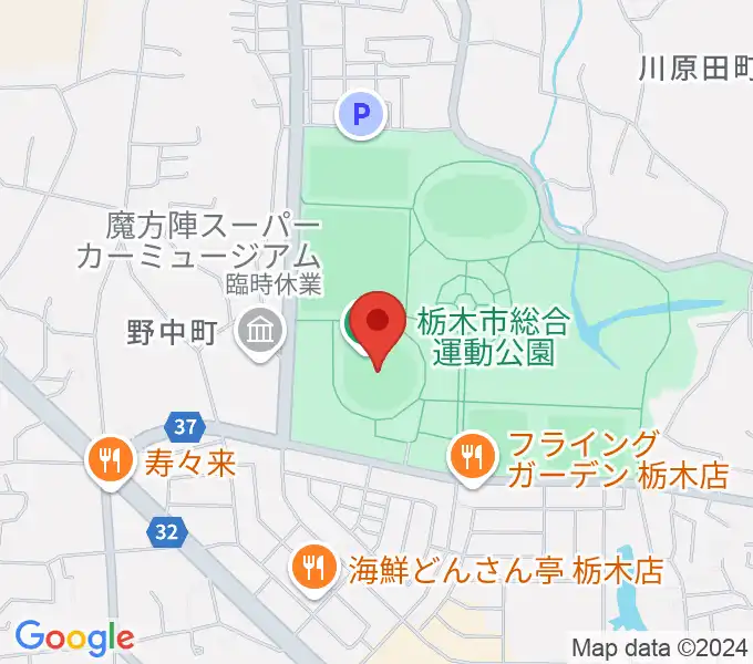 とちぎ木の花スタジアムの地図