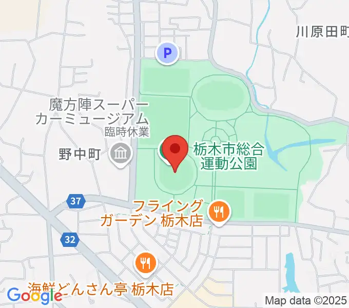 とちぎ木の花スタジアムの地図