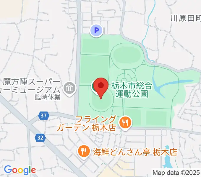 とちぎ木の花スタジアムの地図