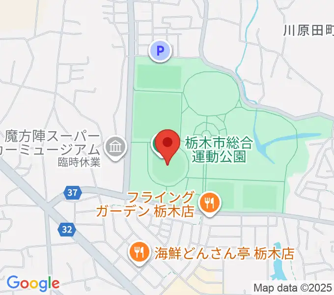 とちぎ木の花スタジアムの地図
