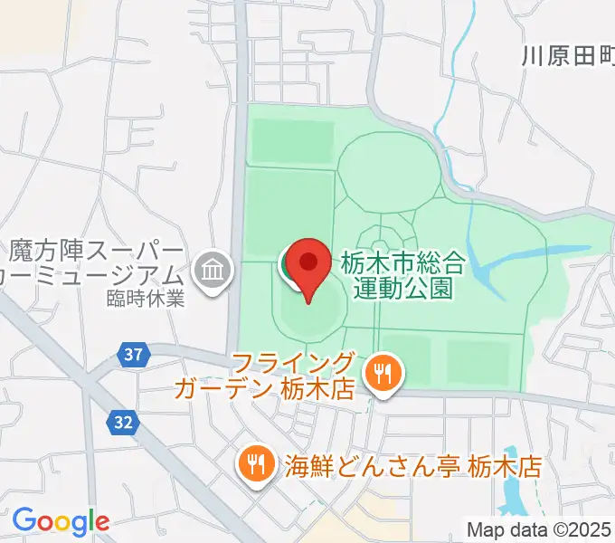 とちぎ木の花スタジアムの地図