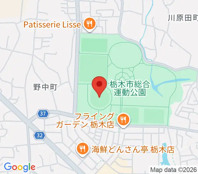 とちぎ木の花スタジアムの地図