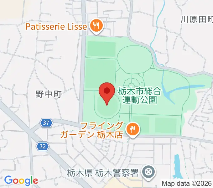 とちぎ木の花スタジアムの地図