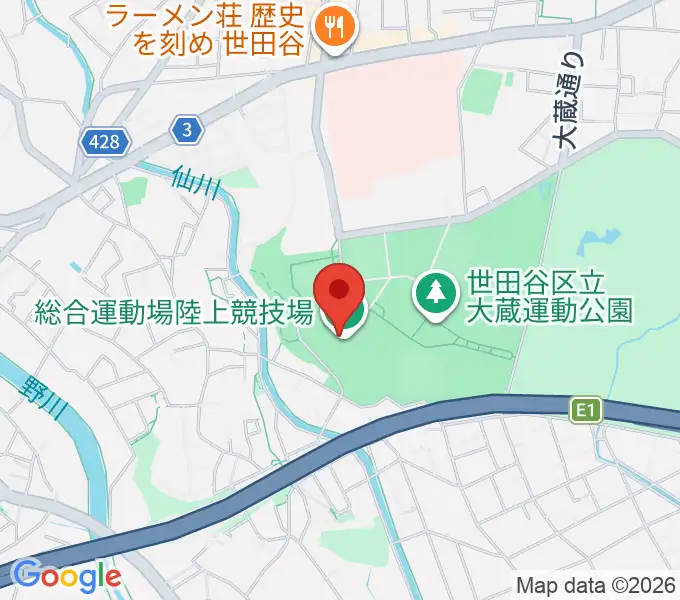 世田谷区立総合運動場陸上競技場の地図