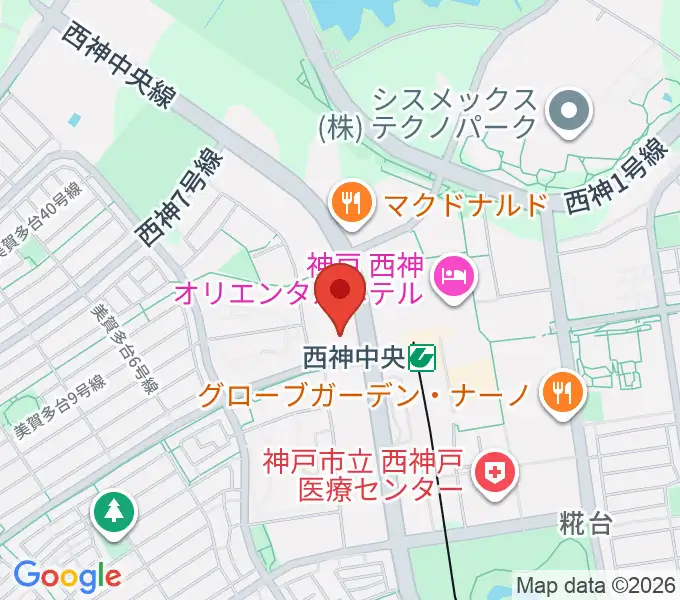 西神中央ホールの地図