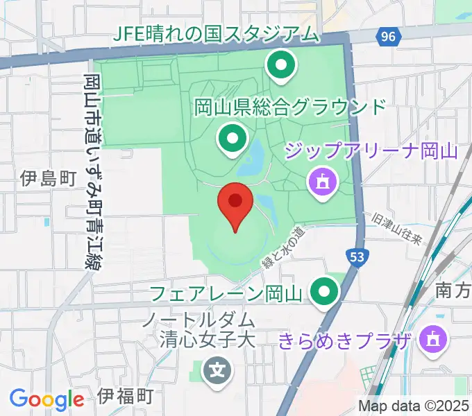 岡山県野球場の地図