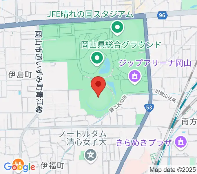 岡山県野球場の地図