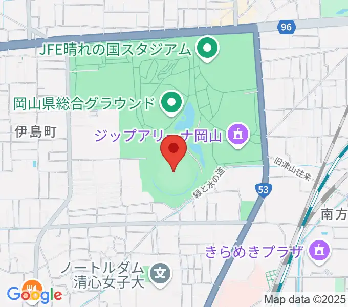 岡山県野球場の地図