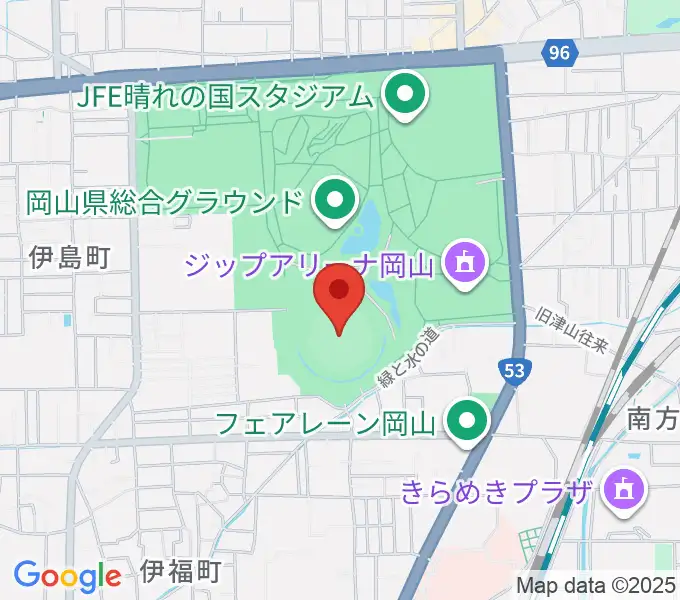 岡山県野球場の地図