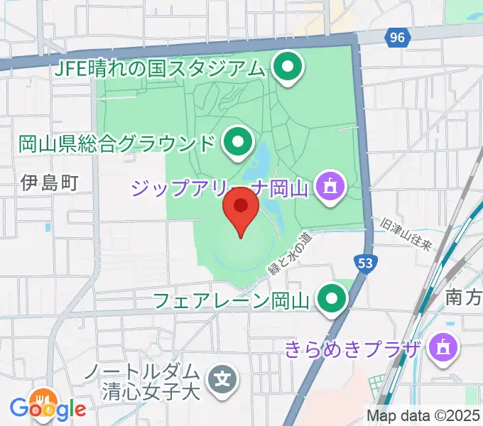 岡山県野球場の地図