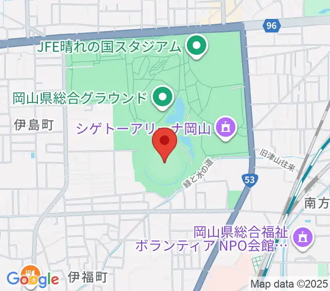 岡山県野球場の地図
