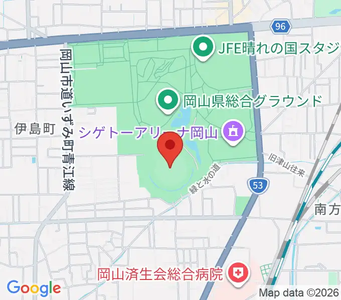 岡山県野球場の地図