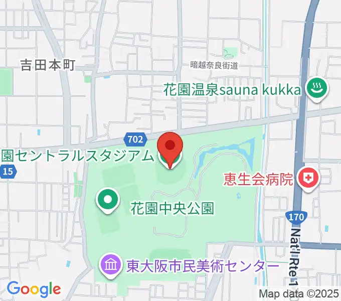 花園セントラルスタジアムの地図