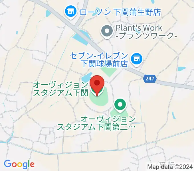 オーヴィジョンスタジアム下関の地図