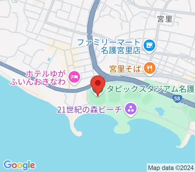 タピックスタジアム名護の地図