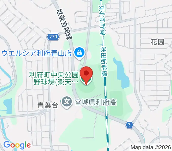楽天イーグルス利府球場の地図