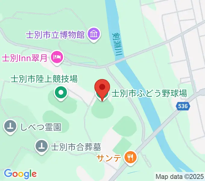 士別市ふどう野球場の地図